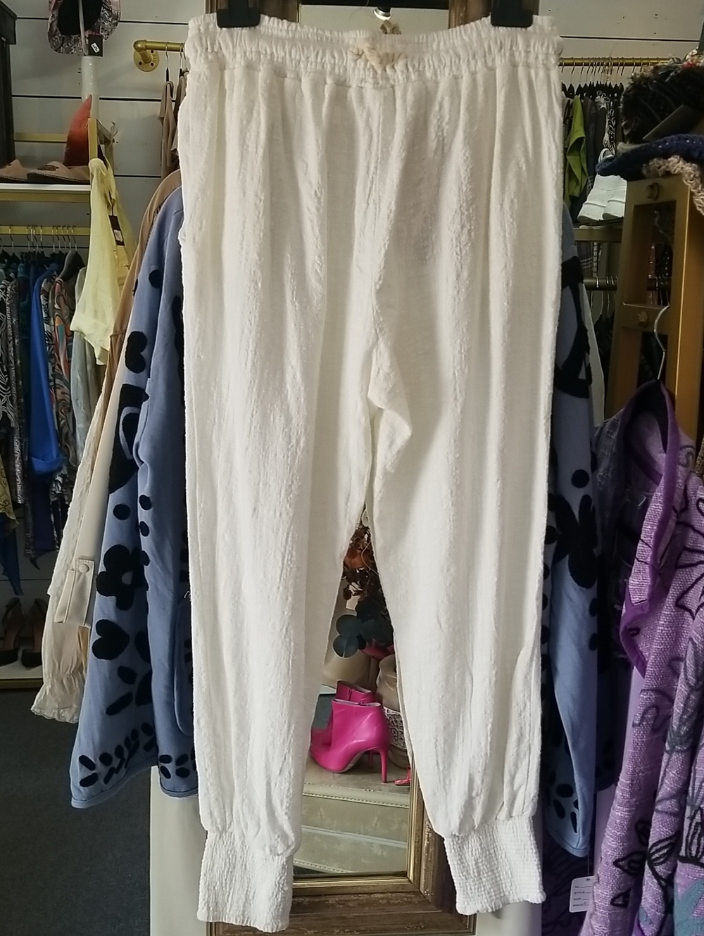 Ocean Drive White Elastic Waist Track Joggers